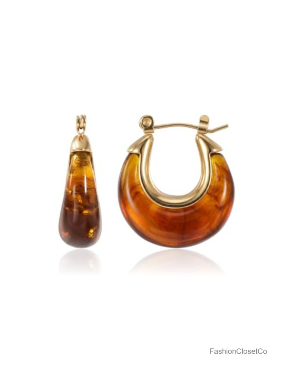 Vintage Chunky Resin Acrylic Hoop Earrings 18K Gold Plated Stainless Steel